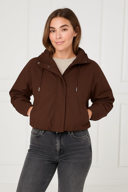Bubble Hem Cropped Fleece Lined Jacket
