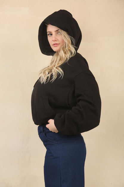 Bubble Hem Cropped Fleece Lined Jacket