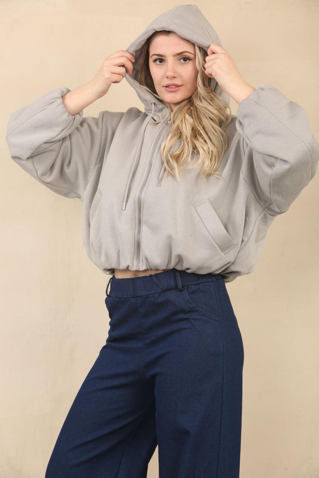 Bubble Hem Cropped Fleece Lined Jacket