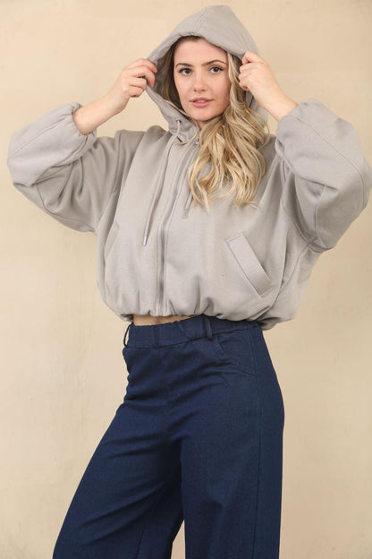Bubble Hem Cropped Fleece Lined Jacket