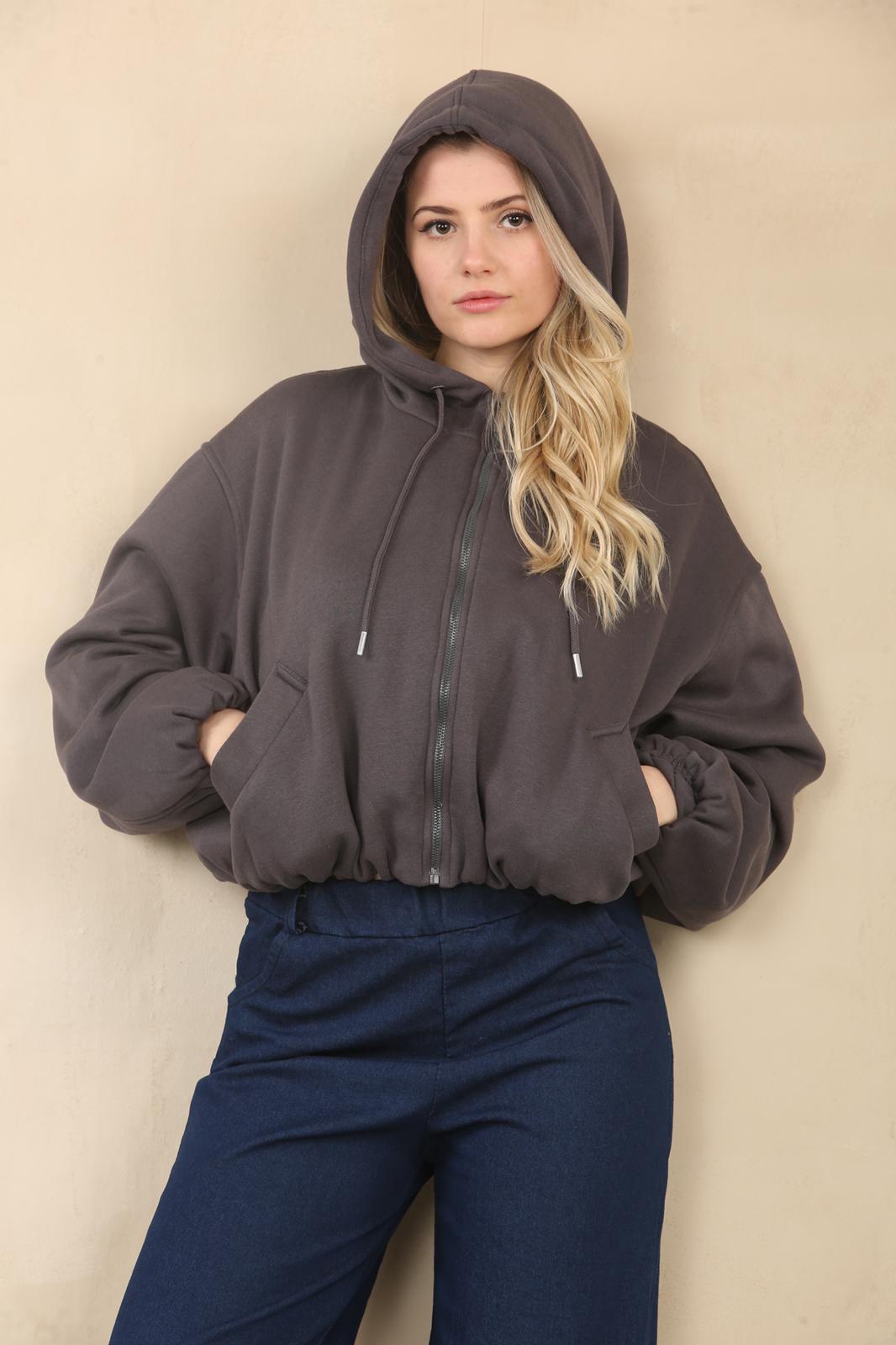 Bubble Hem Cropped Fleece Lined Jacket