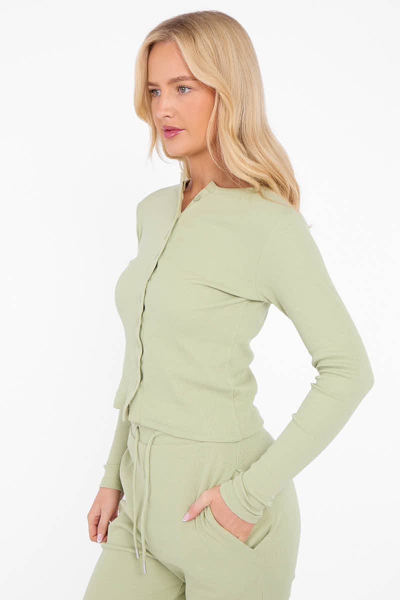 Fine Ribbed Button Up Top & Trousers