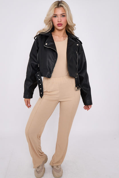 Cropped Biker Jacket with Belt
