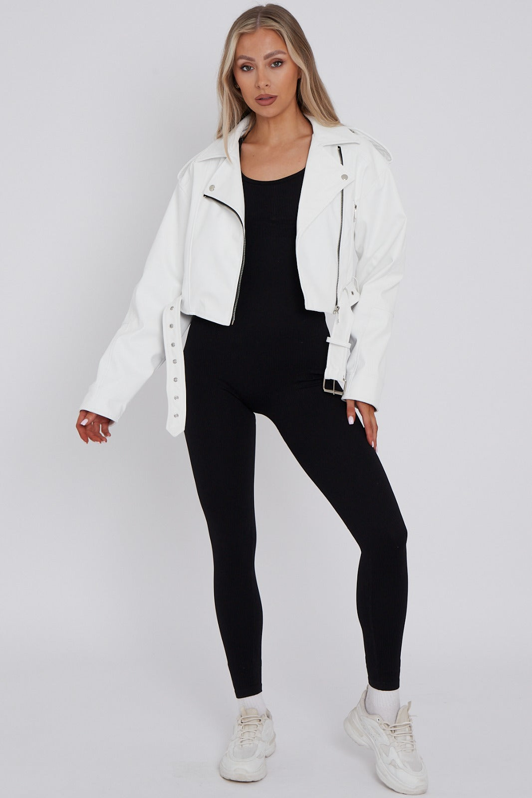 Cropped Biker Jacket with Belt