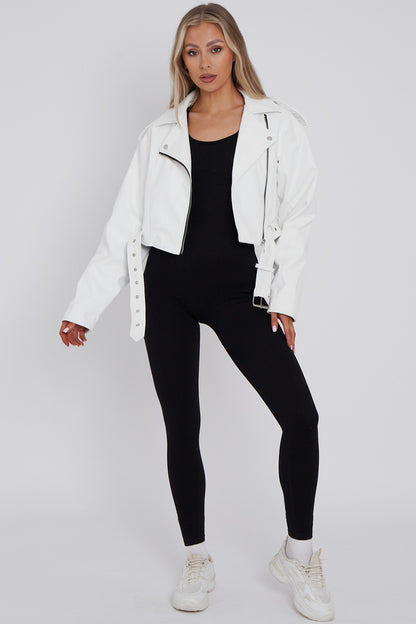 Cropped Biker Jacket with Belt
