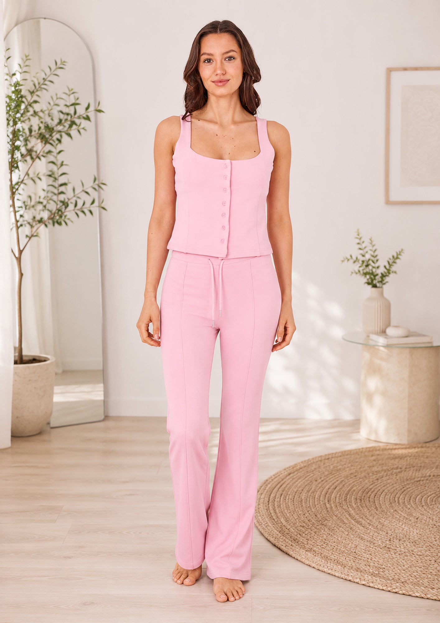 Interlock Button Detail Trappy Top Trouser Set